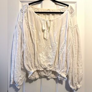 Free People White Embroidered Peasant Blouse
